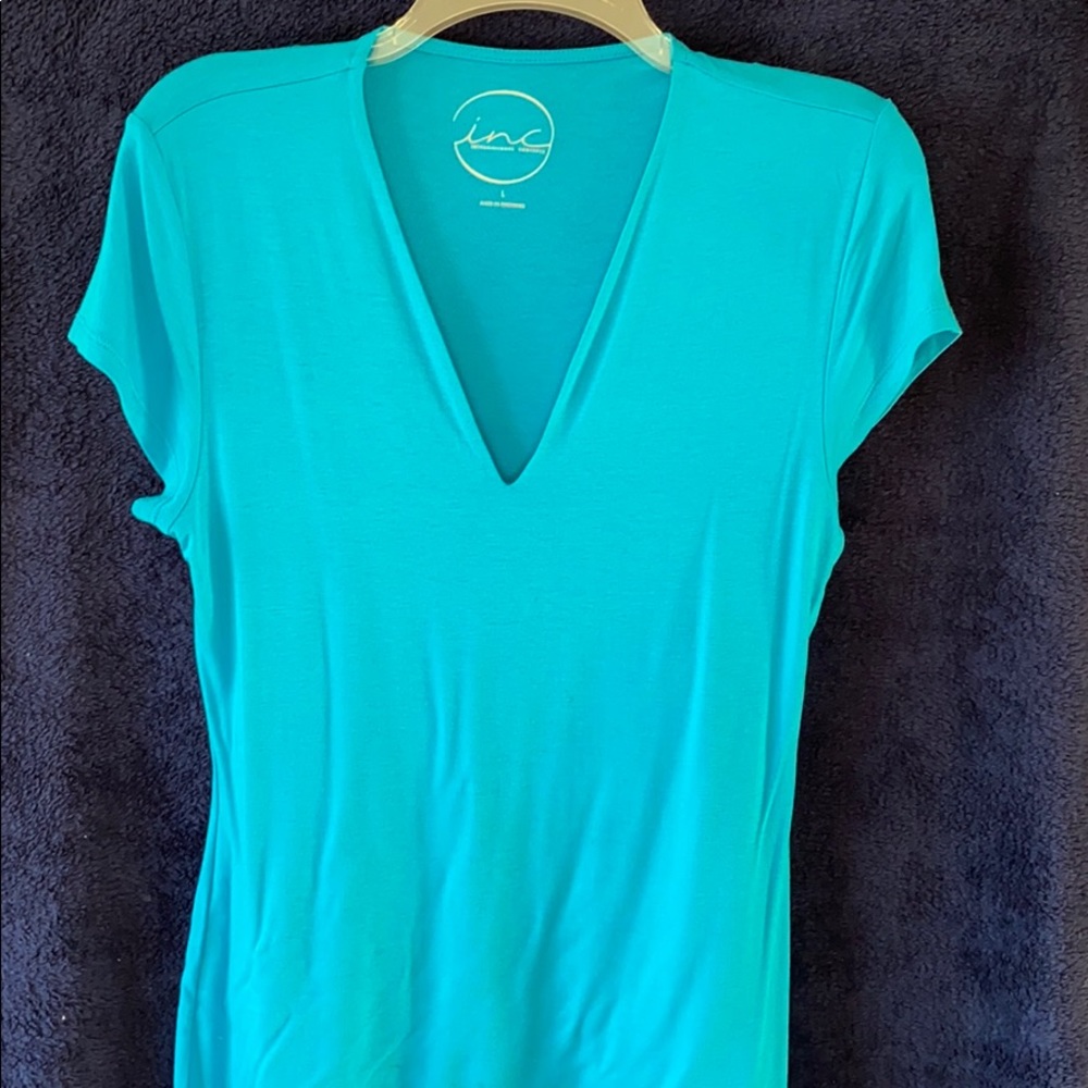 Deep V teal short sleeve